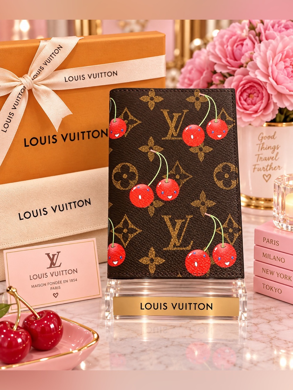 Brown Monogram Cherry Passport Cover